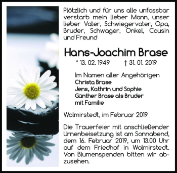 Traueranzeige von Hans-Joachim Brase  von Magdeburger Volksstimme