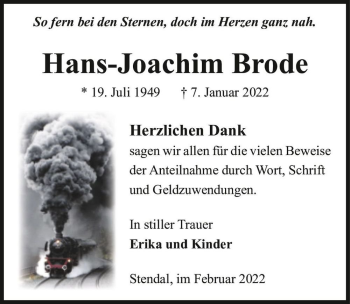 Traueranzeige von Hans-Joachim Brode  von Magdeburger Volksstimme