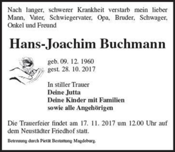Traueranzeige von Hans-Joachim Buchmann  von Magdeburger Volksstimme