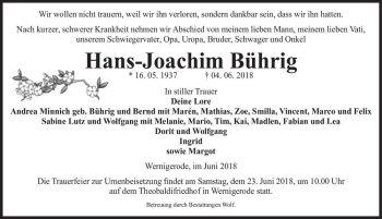 Traueranzeige von Hans-Joachim Bührig  von Magdeburger Volksstimme