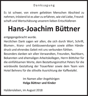 Traueranzeige von Hans-Joachim Büttner  von Magdeburger Volksstimme