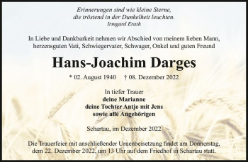 Traueranzeige von Hans-Joachim Darges  von Magdeburger Volksstimme