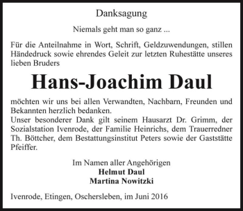 Traueranzeige von Hans-Joachim Daul  von Magdeburger Volksstimme