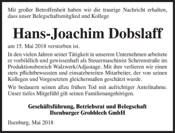 Traueranzeige von Hans-Joachim Dobslaff  von Magdeburger Volksstimme