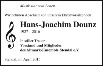 Traueranzeige von Hans-Joachim Dounz  von Magdeburger Volksstimme