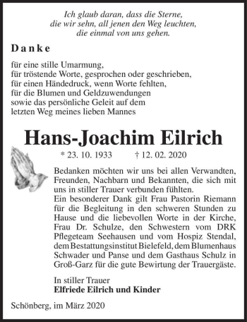 Traueranzeige von Hans-Joachim Eilrich  von Magdeburger Volksstimme