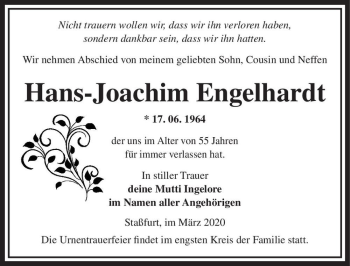 Traueranzeige von Hans-Joachim Engelhardt  von Magdeburger Volksstimme
