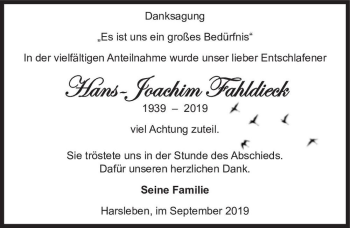 Traueranzeige von Hans-Joachim Fahldieck  von Magdeburger Volksstimme