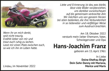 Traueranzeige von Hans-Joachim Franz  von Magdeburger Volksstimme