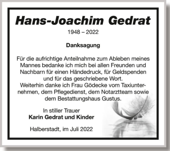 Traueranzeige von Hans-Joachim Gedrat  von Magdeburger Volksstimme
