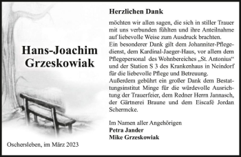 Traueranzeige von Hans-Joachim Grzeskowiak  von Magdeburger Volksstimme