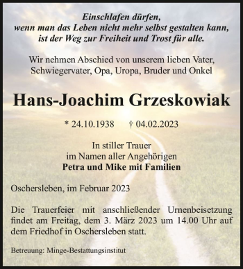 Traueranzeige von Hans-Joachim Grzeskowiak  von Magdeburger Volksstimme