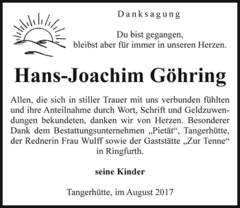 Traueranzeige von Hans-Joachim Göhring  von Magdeburger Volksstimme