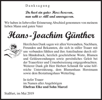 Traueranzeige von Hans-Joachim Günther  von Magdeburger Volksstimme