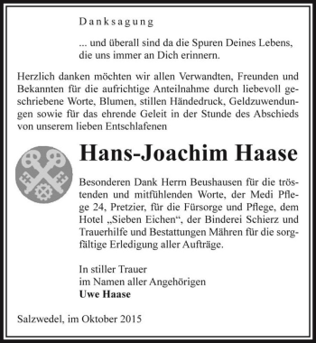 Traueranzeige von Hans-Joachim Haase  von Magdeburger Volksstimme
