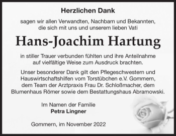 Traueranzeige von Hans-Joachim Hartung  von Magdeburger Volksstimme