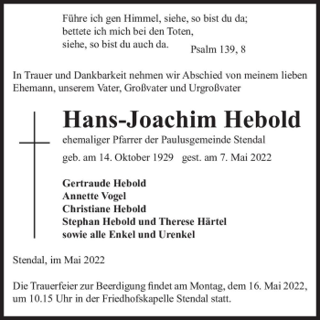 Traueranzeige von Hans-Joachim Hebold  von Magdeburger Volksstimme
