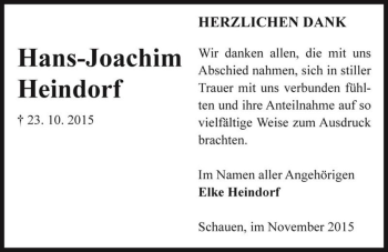 Traueranzeige von Hans-Joachim Heindorf  von Magdeburger Volksstimme