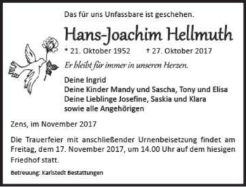 Traueranzeige von Hans-Joachim Hellmuth  von Magdeburger Volksstimme