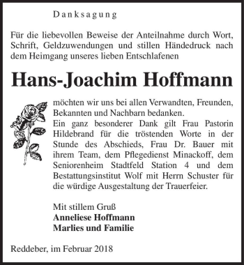 Traueranzeige von Hans-Joachim Hoffmann  von Magdeburger Volksstimme