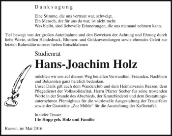 Traueranzeige von Hans-Joachim Holz  von Magdeburger Volksstimme