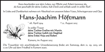 Traueranzeige von Hans-Joachim Höftmann  von Magdeburger Volksstimme