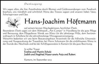 Traueranzeige von Hans-Joachim Höftmann  von Magdeburger Volksstimme