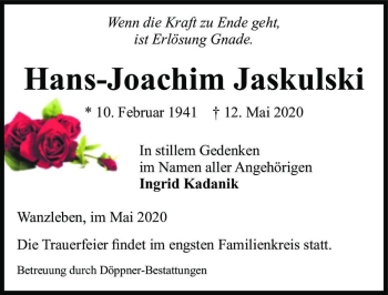 Traueranzeige von Hans-Joachim Jaskulski  von Magdeburger Volksstimme