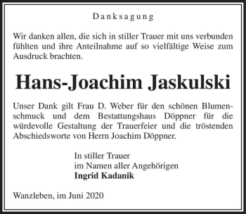 Traueranzeige von Hans-Joachim Jaskulski  von Magdeburger Volksstimme