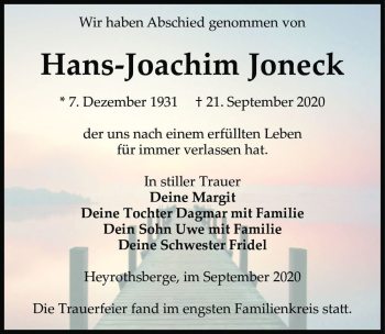 Traueranzeige von Hans-Joachim Joneck  von Magdeburger Volksstimme
