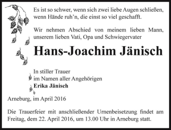 Traueranzeige von Hans-Joachim Jänisch  von Magdeburger Volksstimme