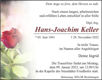 Traueranzeige von Hans-Joachim Keller  von Magdeburger Volksstimme