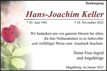 Traueranzeige von Hans-Joachim Keller  von Magdeburger Volksstimme