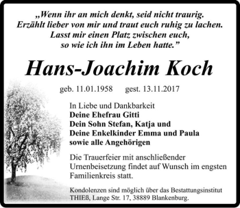 Traueranzeige von Hans-Joachim Koch  von Magdeburger Volksstimme