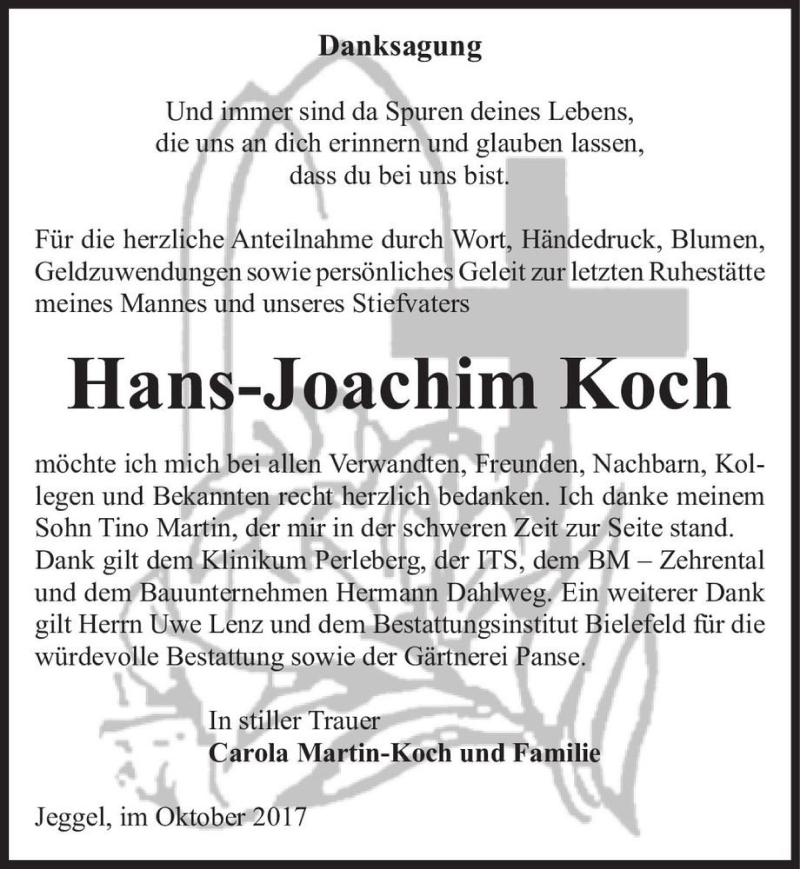  Traueranzeige für Hans-Joachim Koch  vom 05.12.2017 aus Magdeburger Volksstimme