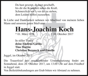 Traueranzeige von Hans-Joachim Koch  von Magdeburger Volksstimme