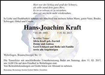 Traueranzeige von Hans-Joachim Kraft  von Magdeburger Volksstimme