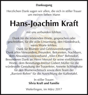 Traueranzeige von Hans-Joachim Kraft  von Magdeburger Volksstimme