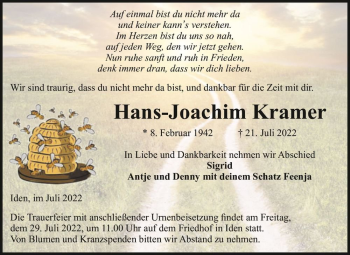 Traueranzeige von Hans-Joachim Kramer  von Magdeburger Volksstimme
