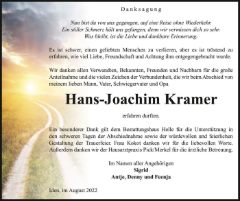 Traueranzeige von Hans-Joachim Kramer  von Magdeburger Volksstimme