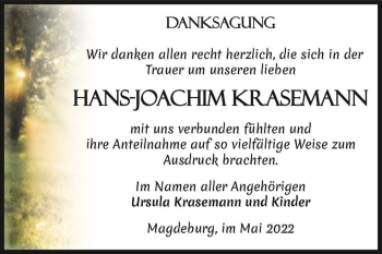Traueranzeige von Hans-Joachim Krasemann  von Magdeburger Volksstimme