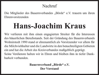 Traueranzeige von Hans-Joachim Kraus  von Magdeburger Volksstimme