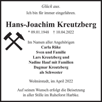 Traueranzeige von Hans-Joachim Kreutzberg  von Magdeburger Volksstimme