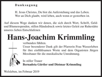 Traueranzeige von Hans-Joachim Krimmling  von Magdeburger Volksstimme