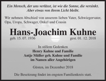 Traueranzeige von Hans-Joachim Kuhne  von Magdeburger Volksstimme
