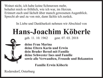 Traueranzeige von Hans-Joachim Köberle  von Magdeburger Volksstimme