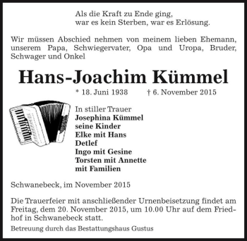 Traueranzeige von Hans-Joachim Kümmel  von Magdeburger Volksstimme
