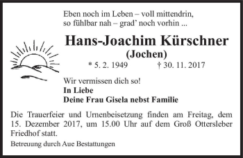 Traueranzeige von Hans-Joachim Kürschner (Jochen)  von Magdeburger Volksstimme