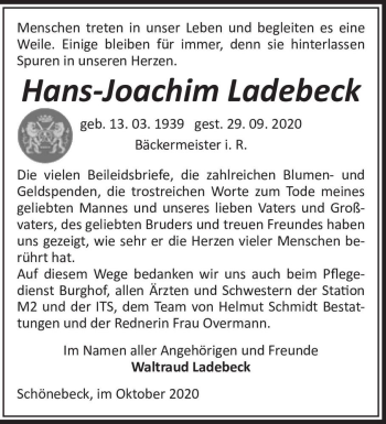 Traueranzeige von Hans-Joachim Ladebeck  von Magdeburger Volksstimme