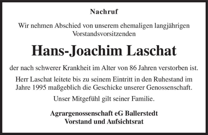  Traueranzeige für Hans-Joachim Laschat  vom 24.10.2020 aus Magdeburger Volksstimme